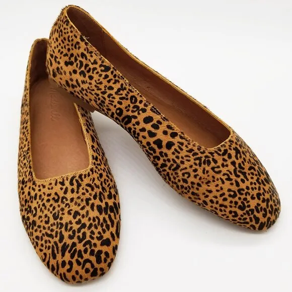 NEW Madewell The Cory Flat in Leopard Calf Hair Desert Dune Multi Size 6 $118