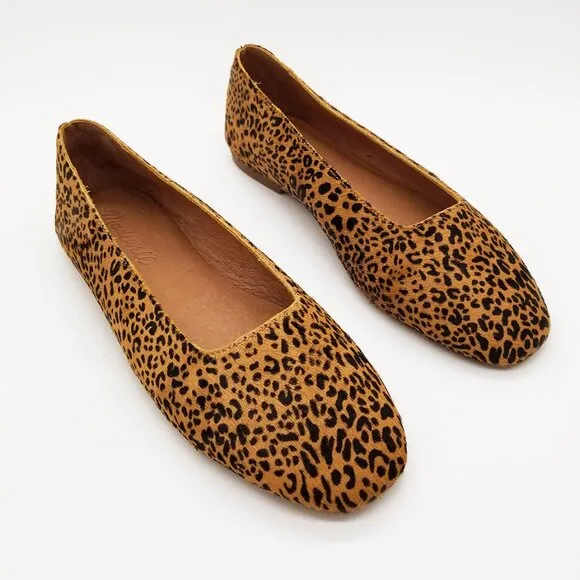 NEW Madewell The Cory Flat in Leopard Calf Hair Desert Dune Multi Size 6 $118