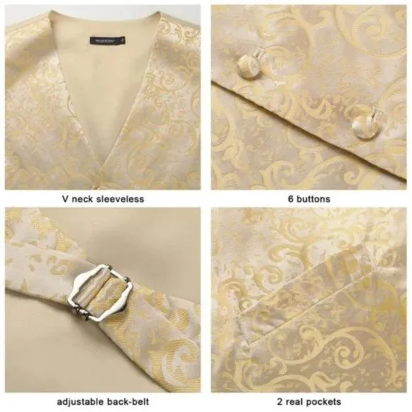 New Men's 3pc Formal Waistcoat Tuxedo Suit Yellow Gold