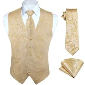 New Men's 3pc Formal Waistcoat Tuxedo Suit Yellow Gold