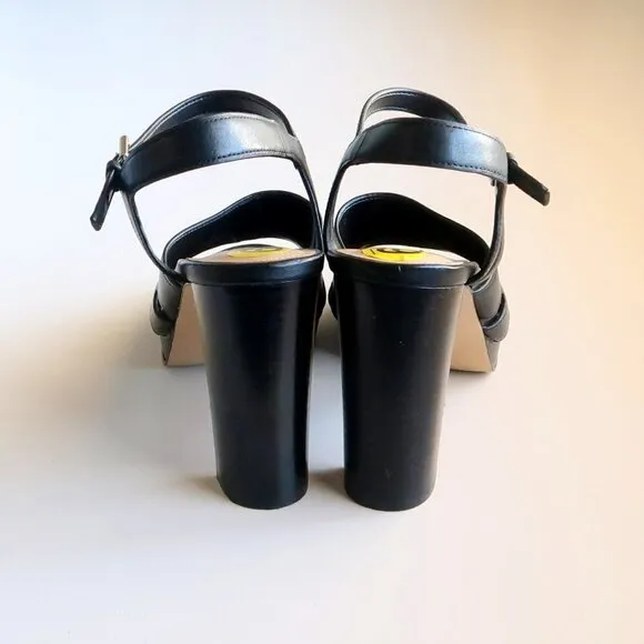 NEW Nine West Delilah Black Leather Slingback Platform Heels / Sandals / Shoes 9