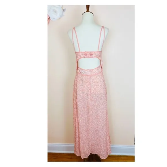 New! REISS London Nerissa Printed Cut-Out Slit Midi Dress in Peach Pink