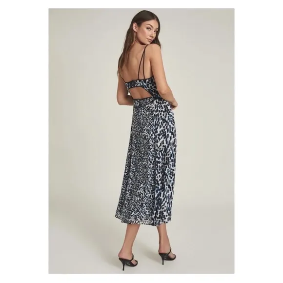 New! REISS London Nerissa Printed Cut-Out Slit Midi Dress in Peach Pink