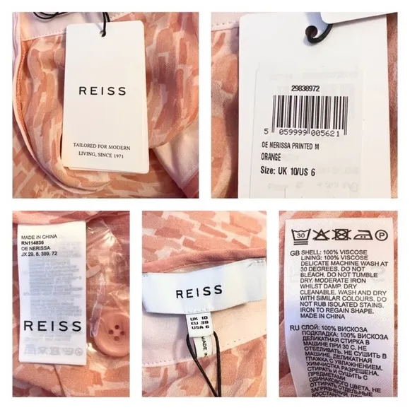 New! REISS London Nerissa Printed Cut-Out Slit Midi Dress in Peach Pink