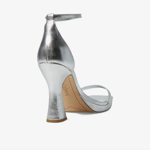 New SARTO by Franco Sarto Dolores Ankle Strap High Heel Silver Party Sandals 9.5