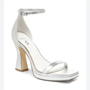 New SARTO by Franco Sarto Dolores Ankle Strap High Heel Silver Party Sandals 9.5