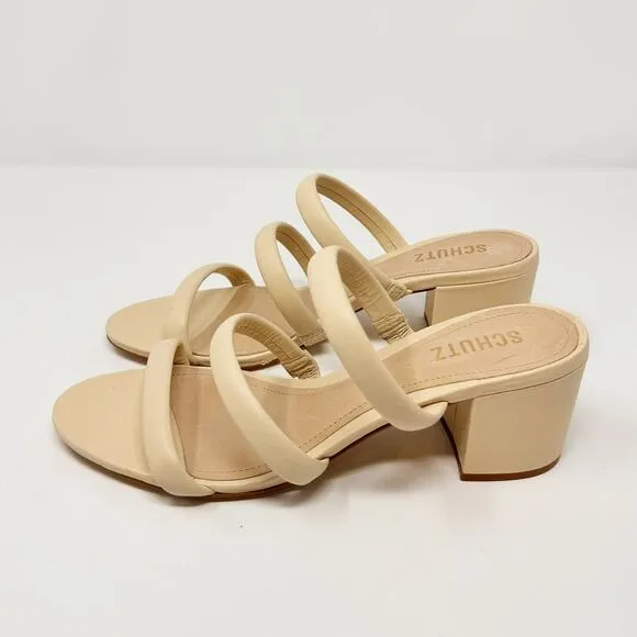 NEW Schutz Olly Mid Block Nappa Leather Strappy Sandal Cream White 10.5