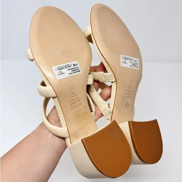 NEW Schutz Olly Mid Block Nappa Leather Strappy Sandal Cream White 10.5
