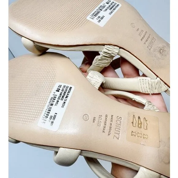 NEW Schutz Olly Mid Block Nappa Leather Strappy Sandal Cream White 10.5