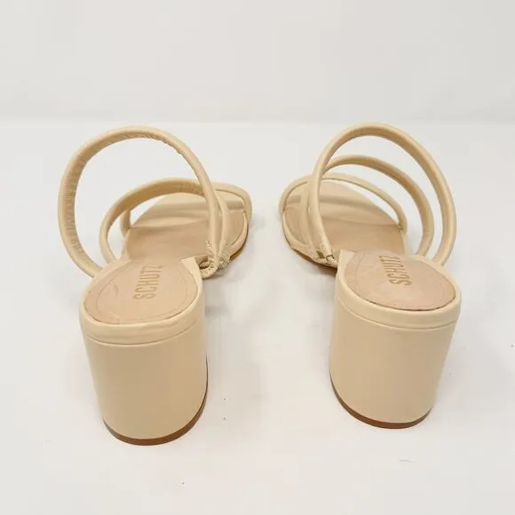 NEW Schutz Olly Mid Block Nappa Leather Strappy Sandal Cream White 10.5