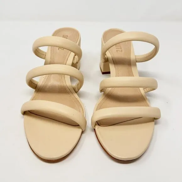 NEW Schutz Olly Mid Block Nappa Leather Strappy Sandal Cream White 10.5