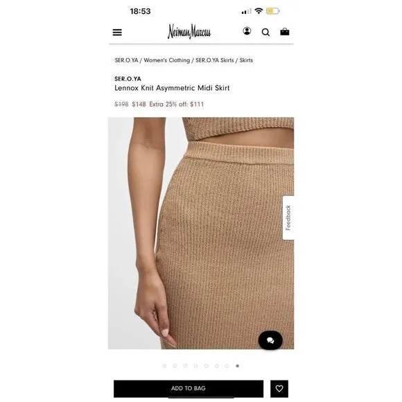 New Ser.o.ya Midi Skirt Tan Stretch Sweater Knit Bodycon Slit Medium NWTS F1