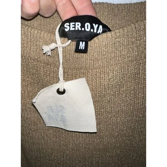 New Ser.o.ya Midi Skirt Tan Stretch Sweater Knit Bodycon Slit Medium NWTS F1