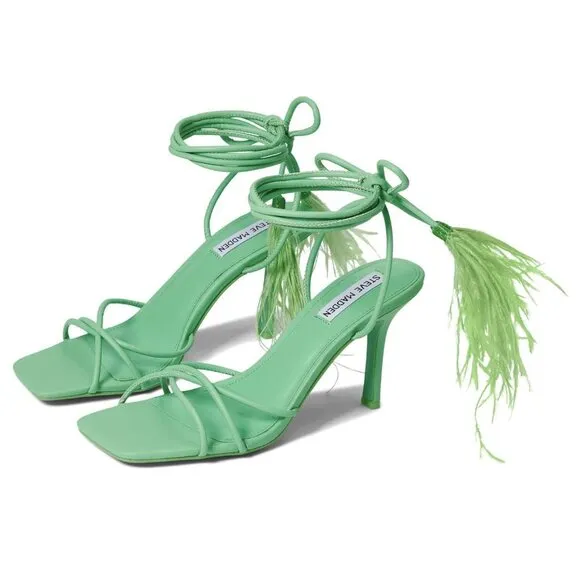 NEW Steve Madden Bryden Wrap Lace Up Heel Feather Sandals in Green
