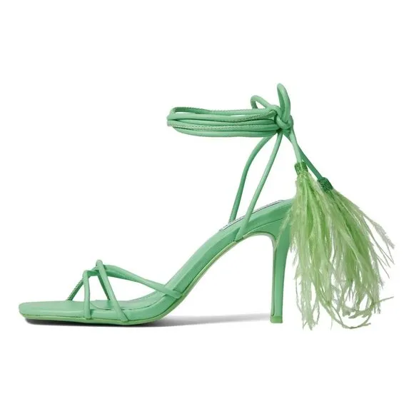 NEW Steve Madden Bryden Wrap Lace Up Heel Feather Sandals in Green
