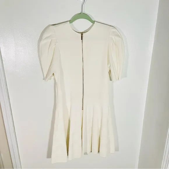 NEW Ted Baker London Velvey Dress Ivory Knit Puff Sleeves Preppy Coastal Neutral