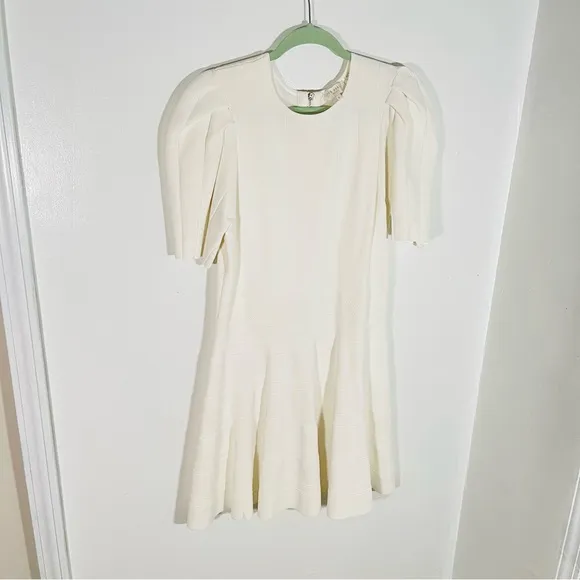 NEW Ted Baker London Velvey Dress Ivory Knit Puff Sleeves Preppy Coastal Neutral