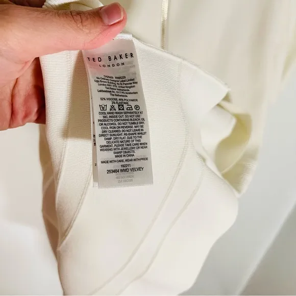 NEW Ted Baker London Velvey Dress Ivory Knit Puff Sleeves Preppy Coastal Neutral