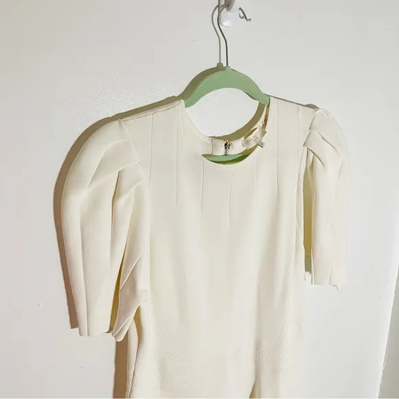 NEW Ted Baker London Velvey Dress Ivory Knit Puff Sleeves Preppy Coastal Neutral