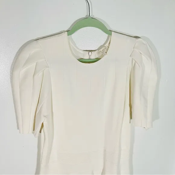 NEW Ted Baker London Velvey Dress Ivory Knit Puff Sleeves Preppy Coastal Neutral