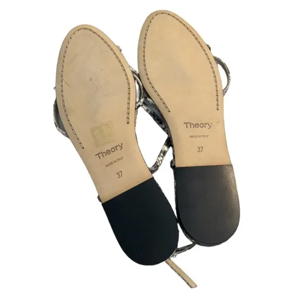 New! Theory Strappy Python-Embossed Leather Sandal Flats