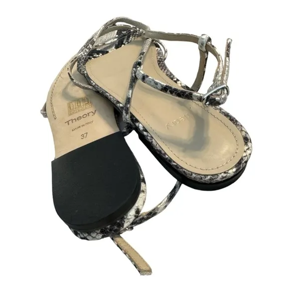 New! Theory Strappy Python-Embossed Leather Sandal Flats