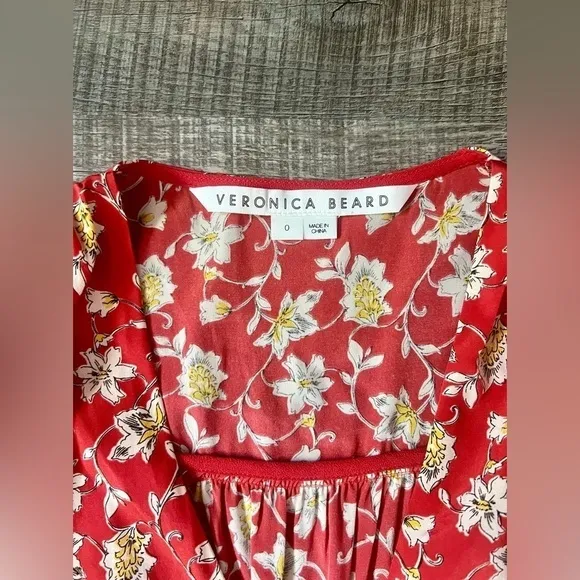 NEW! VERONICA BEARD Silk Josephine Ruched Floral Dress Red Multi 0 Wedding Event