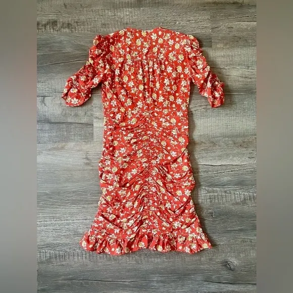 NEW! VERONICA BEARD Silk Josephine Ruched Floral Dress Red Multi 0 Wedding Event