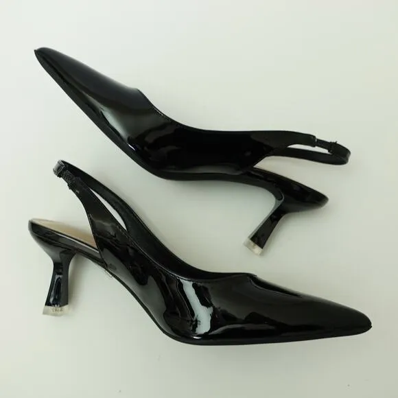 NEW Xin Jing Shoes Pump Slingback Kitten Heel Pointed Toe Leather Black Size 37