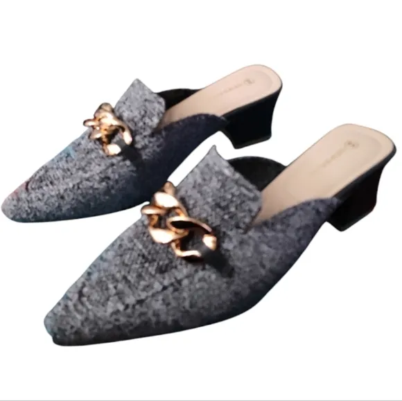 NEWBELLA Mousse Fit Women Heeled Mules Knit Pointed Toe - Shoe Size 11 Gray