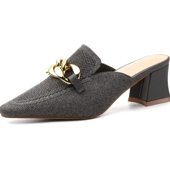 NEWBELLA Mousse Fit Women Heeled Mules Knit Pointed Toe - Shoe Size 11 Gray
