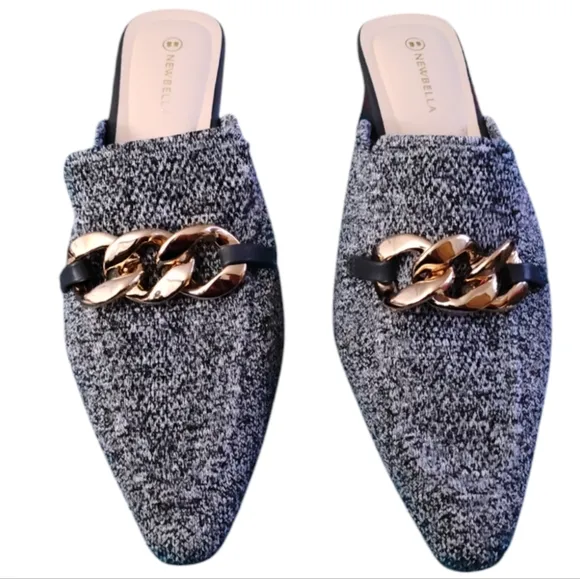 NEWBELLA Mousse Fit Women Heeled Mules Knit Pointed Toe - Shoe Size 11 Gray