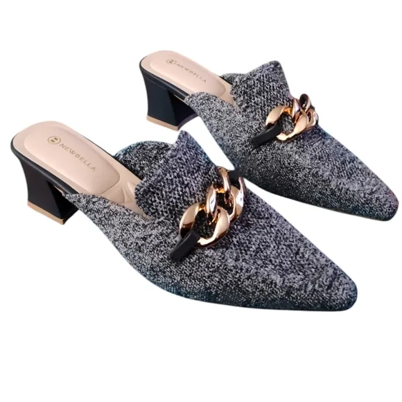 NEWBELLA Mousse Fit Women Heeled Mules Knit Pointed Toe - Shoe Size 11 Gray