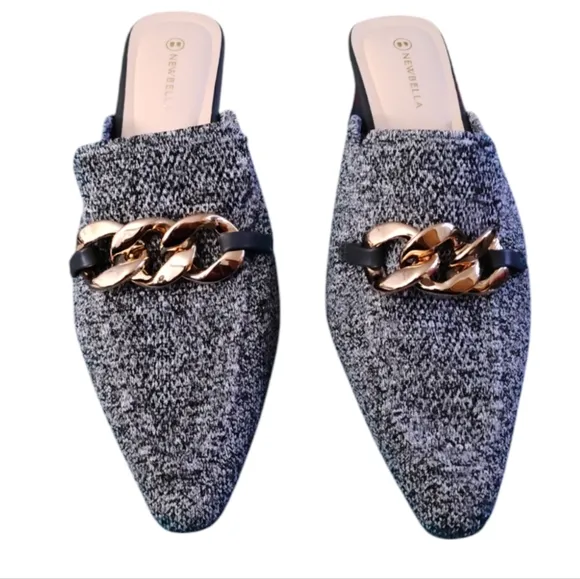 NEWBELLA Mousse Fit Women Heeled Mules Knit Pointed Toe - Shoe Size 11 Gray