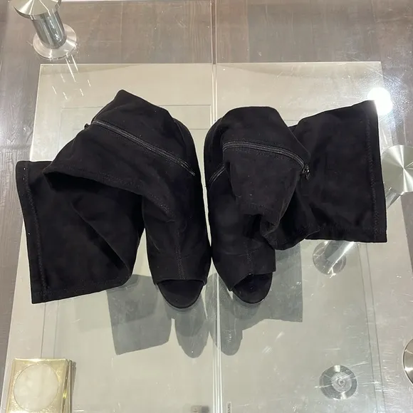 NIB Over the Knee THIGH HIGH 5” Boots in black softest velvet suede fabric WIDE