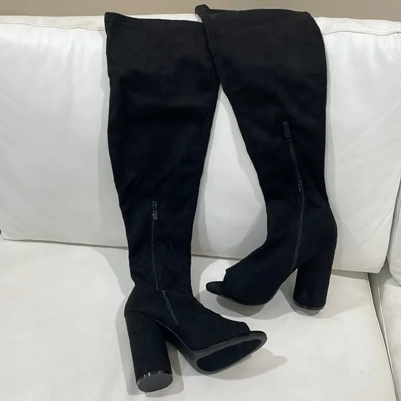 NIB Over the Knee THIGH HIGH 5” Boots in black softest velvet suede fabric WIDE