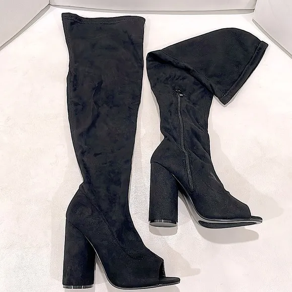 NIB Over the Knee THIGH HIGH 5” Boots in black softest velvet suede fabric WIDE