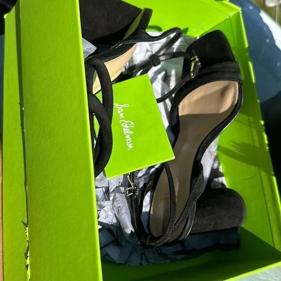 NIB SAM EDELMAN KIA women’s  Suede, ankle strap  square toe heel 4” heel, SZ…