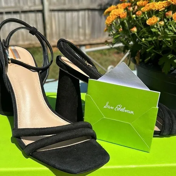NIB SAM EDELMAN KIA women’s  Suede, ankle strap  square toe heel 4” heel, SZ…