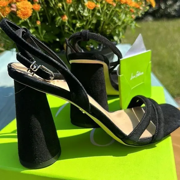 NIB SAM EDELMAN KIA women’s  Suede, ankle strap  square toe heel 4” heel, SZ…