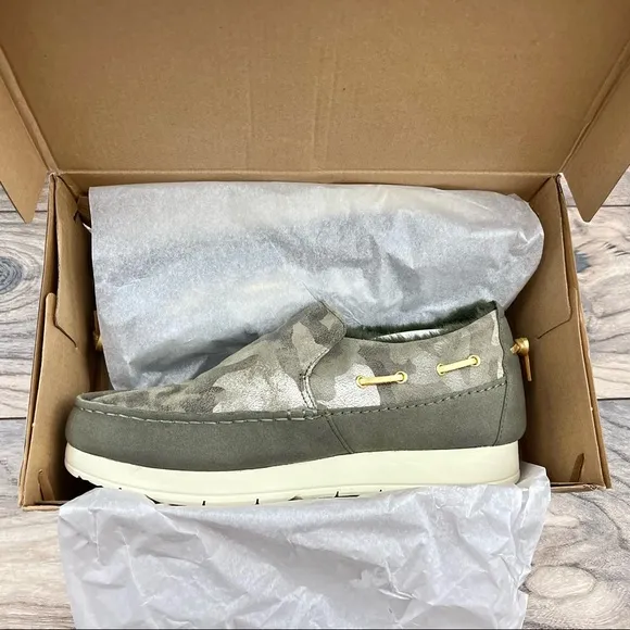 NIB Sperry Moc Sider Metallic Camo Indoor Outdoor Moc Sneakers Faux Fur 9M 40