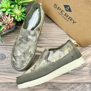NIB Sperry Moc Sider Metallic Camo Indoor Outdoor Moc Sneakers Faux Fur 9M 40