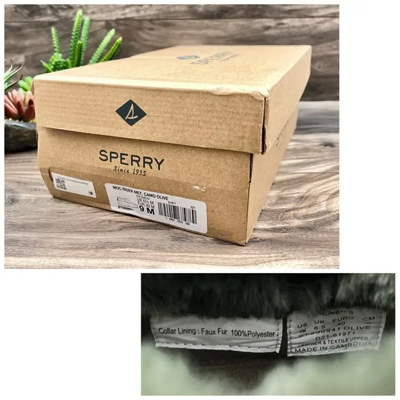 NIB Sperry Moc Sider Metallic Camo Indoor Outdoor Moc Sneakers Faux Fur 9M 40