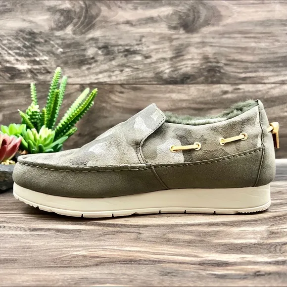 NIB Sperry Moc Sider Metallic Camo Indoor Outdoor Moc Sneakers Faux Fur 9M 40