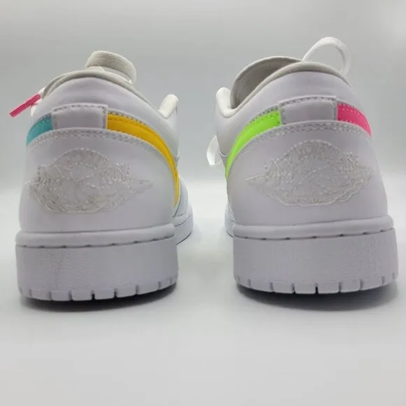 Nike Air Jordan 1 Low Men Size 10 CW7033-100 White Multicolor Swoosh Shoes