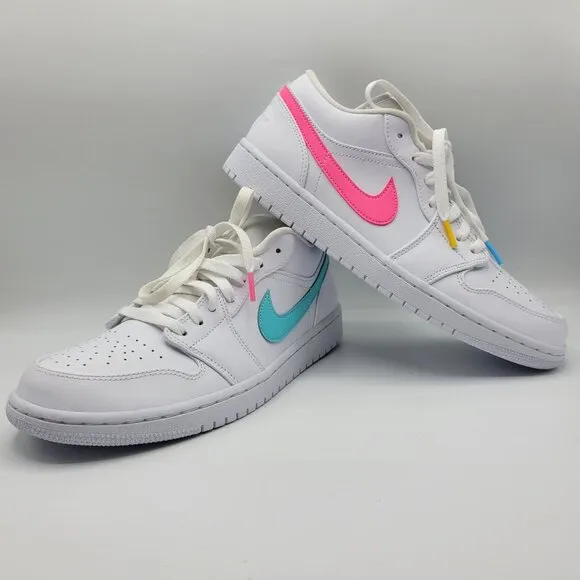 Nike Air Jordan 1 Low Men Size 10 CW7033-100 White Multicolor Swoosh Shoes