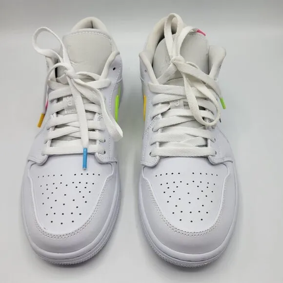 Nike Air Jordan 1 Low Men Size 10 CW7033-100 White Multicolor Swoosh Shoes