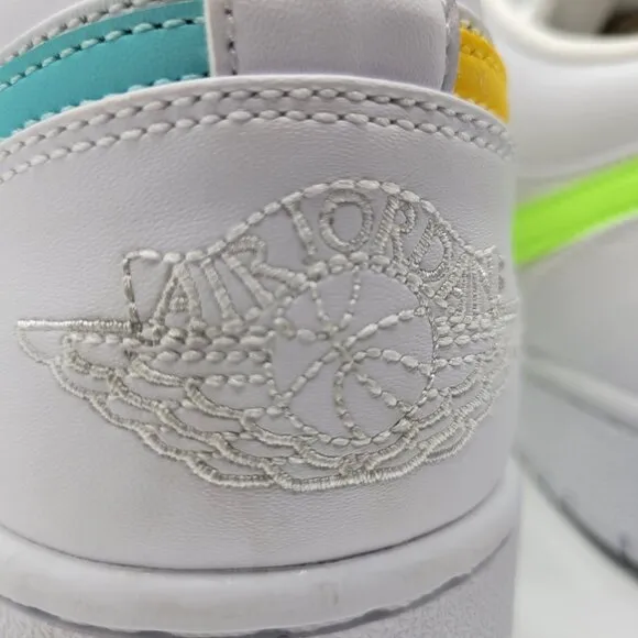 Nike Air Jordan 1 Low Men Size 10 CW7033-100 White Multicolor Swoosh Shoes