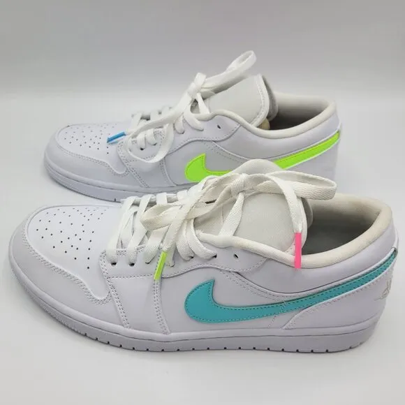 Nike Air Jordan 1 Low Men Size 10 CW7033-100 White Multicolor Swoosh Shoes