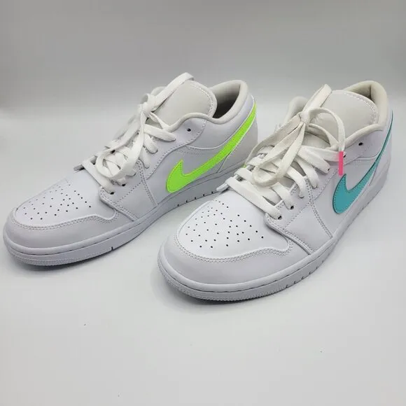Nike Air Jordan 1 Low Men Size 10 CW7033-100 White Multicolor Swoosh Shoes